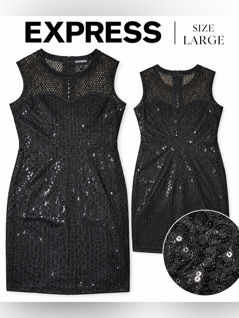 Express Black Sequin Lace Sheath Dress Size Large